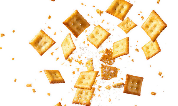 Many crackers flying and breaking apart isolated on transparent background
