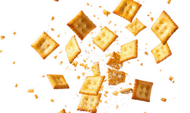 Many crackers flying and breaking apart isolated on transparent background