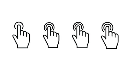Set of four simplified hand cursor icons indicating touch and click actions for digital interfaces vector