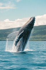Fototapeta premium Humpback Whale Leaping Majestically in the Ocean