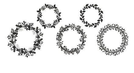 Delicate floral wreaths hand-drawn organic botanical frames for elegant design elements vector