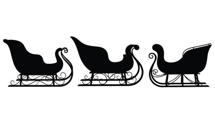 Three vintage silhouette sleighs decorative christmas holiday transportation winter scene vector