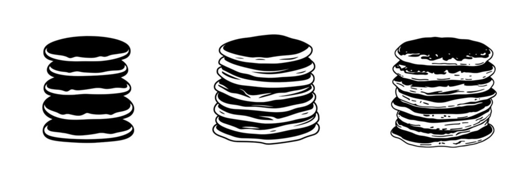 The Stack of Pancakes Icon is a simple yet delicious-looking icon that depicts a stack of fluffy pancakes, ideal for use on menus, websites, or apps related to breakfast, food, or restaurants