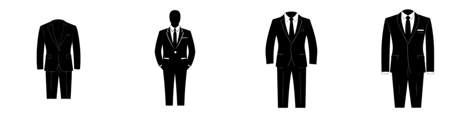 A minimalist black and white modern icon of a classic business suit with a tie symbolizes professionalism, style, and corporate identity as a classic suit icon