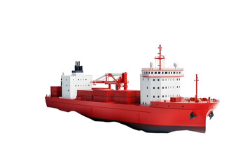 Red cargo container ship isolated on transparent background