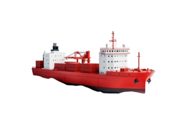 Red cargo container ship isolated on transparent background