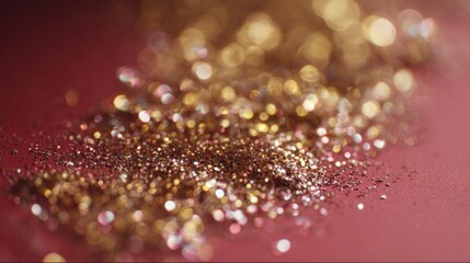 Elegant Golden Glitter on a Red Background, Perfect for Festive Occasions and Celebratory Designs