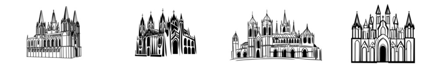 Fototapeta premium Print Building view with landmark of Burgos city in Spain, illustrated in a modern hand drawn sketch style