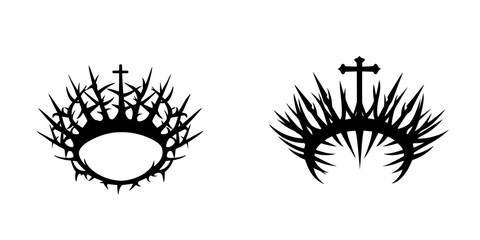 The crown of thorns, a traditional emblem of hardship and devotion, is beautifully depicted in a black and white illustration suitable for spiritual or religious artwork