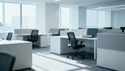 Modern Corporate Office Space with Open Plan Layout and Natural Light From Large Windows