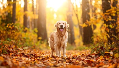 Golden Retriever in Autumn Forest