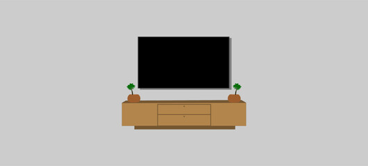 LED TV Wall mounted on cabinet in contemporary living room. 