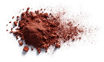 Crushed, dark-brown powder scattered on white background