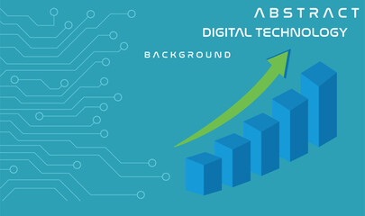 Abstract Vector Digital Technology Background with Circuit Board and Growth Chart
