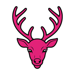 flat vector Bold pink deer head with striking antlers