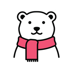 flat vector Cute polar bear wearing a pink scarf, cartoon style