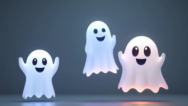 Cute ghost characters playfully floating together