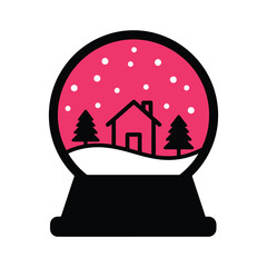 flat vector Charming snow globe with house, trees, and falling snow