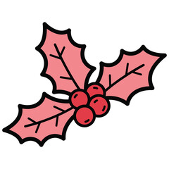 flat vector Festive holly berry sprigs for winter holidays