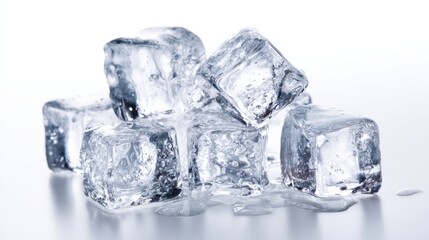 Obraz premium Cool and Refreshing Ice Cubes Stacked on a Reflective Surface, Perfect for Summer Drinks and Beverages