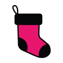 flat vector Festive pink Christmas stocking with black accents