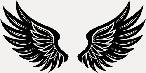 horizontal,icon set,angel,tattoo,
clip art,insigWing silhouette vector set, twelve symmetrical pairs, feather style variation, tattoo design element, logo graphic, fantasy illustration, black artwork
