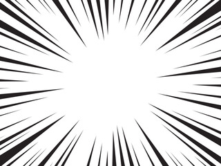 Manga comic explosion, motion or movement effect, vector background. Manga anime cartoon radial speed lines and abstract pattern for comic book burst, flash ray or explode bang action	