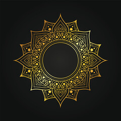 Golden Floral Mandala with Circle Frame on Dark Background