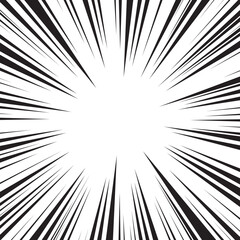 Naklejka premium Manga comic explosion, motion or movement effect, vector background. Manga anime cartoon radial speed lines and abstract pattern for comic book burst, flash ray or explode bang action 