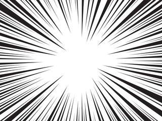 Fototapeta premium Manga comic explosion, motion or movement effect, vector background. Manga anime cartoon radial speed lines and abstract pattern for comic book burst, flash ray or explode bang action 
