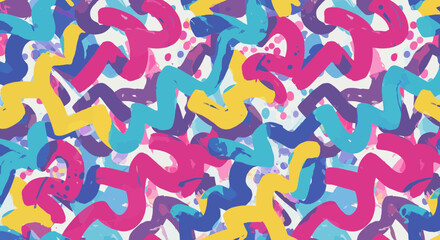 Vibrant Retro Wave Pattern with Geometric Brushstrokes in Bold Color Palettes
