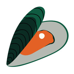 Mussel 2 cute on a White background, vector illustration.