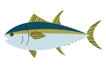 Tuna Fish cute on a White background, vector illustration.