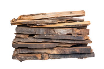 Stack of weathered wooden planks isolated on transparent background