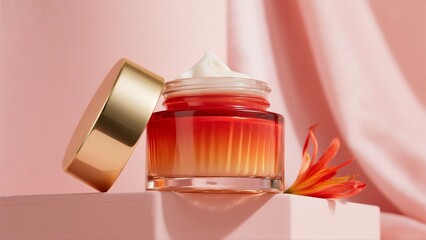 Luxurious Gradient Skincare Cream Jar with Golden Lid, Perfect for Beauty and Skincare Enthusiasts