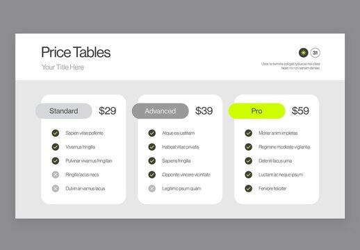 Price Pricing Table Infographic Template in Modern Minimal Style