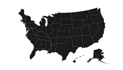 A simple, monochromatic map of the United States, showcasing its fifty states with clear borders.