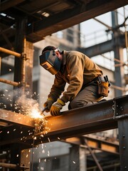 worker welding a steel beam