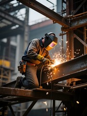 worker welding a steel beam