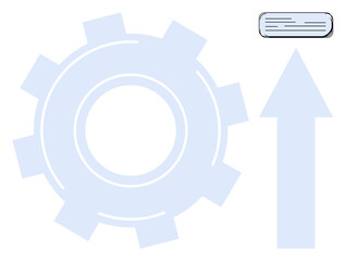 Large gear, arrow pointing upward, and air conditioner frame themes of progress, technology, and operational efficiency. Ideal for innovation, development, industry, process cooling sustainability