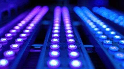 Obraz premium Illuminated LED Light Bars with Purple and Blue Hues for Modern Lighting Solutions