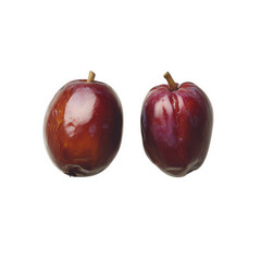 Obraz premium Two red dates isolated on transparent background, a healthy and delicious snack
