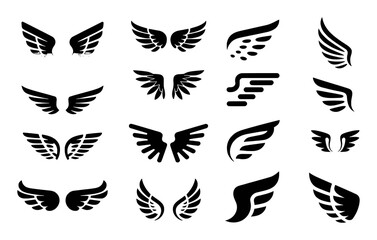 Fototapeta premium Collection of Diverse Black Wing Silhouettes on White Background