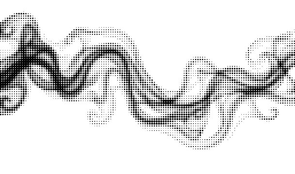 A dynamic vector illustration of flowing smoke with a halftone dot pattern. The abstract and modern design is ideal as a background, texture overlay, or graphic element for various digital projects.