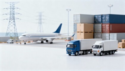 Global Logistics and Transportation: Airplane, Shipping Containers, and Trucks Illustrating International Trade and Supply Chain