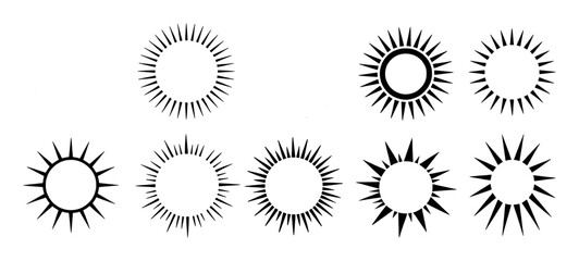Collection of Stylized Sun Icons with Sharp Rays