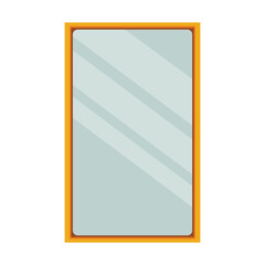 A simple rectangular mirror with an orange border reflecting a minimalistic room