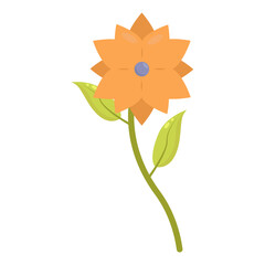 Vibrant orange flower with green leaves on a white background, perfect for nature-themed designs