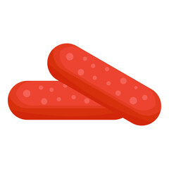 Two vibrant red sausages stacked on a white background, ideal for food-related content