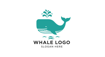A stylized teal whale logo with water spout and simple wave graphics, perfect for branding.